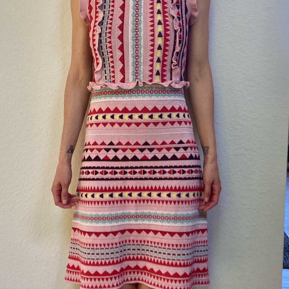 Beulah knit dress with sparkly, metallic threads woven throughout.